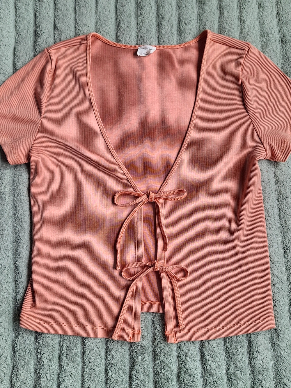 Aritzia Wilfred Coral Pink Ribbed Front Ribbon Tie Top Sz S